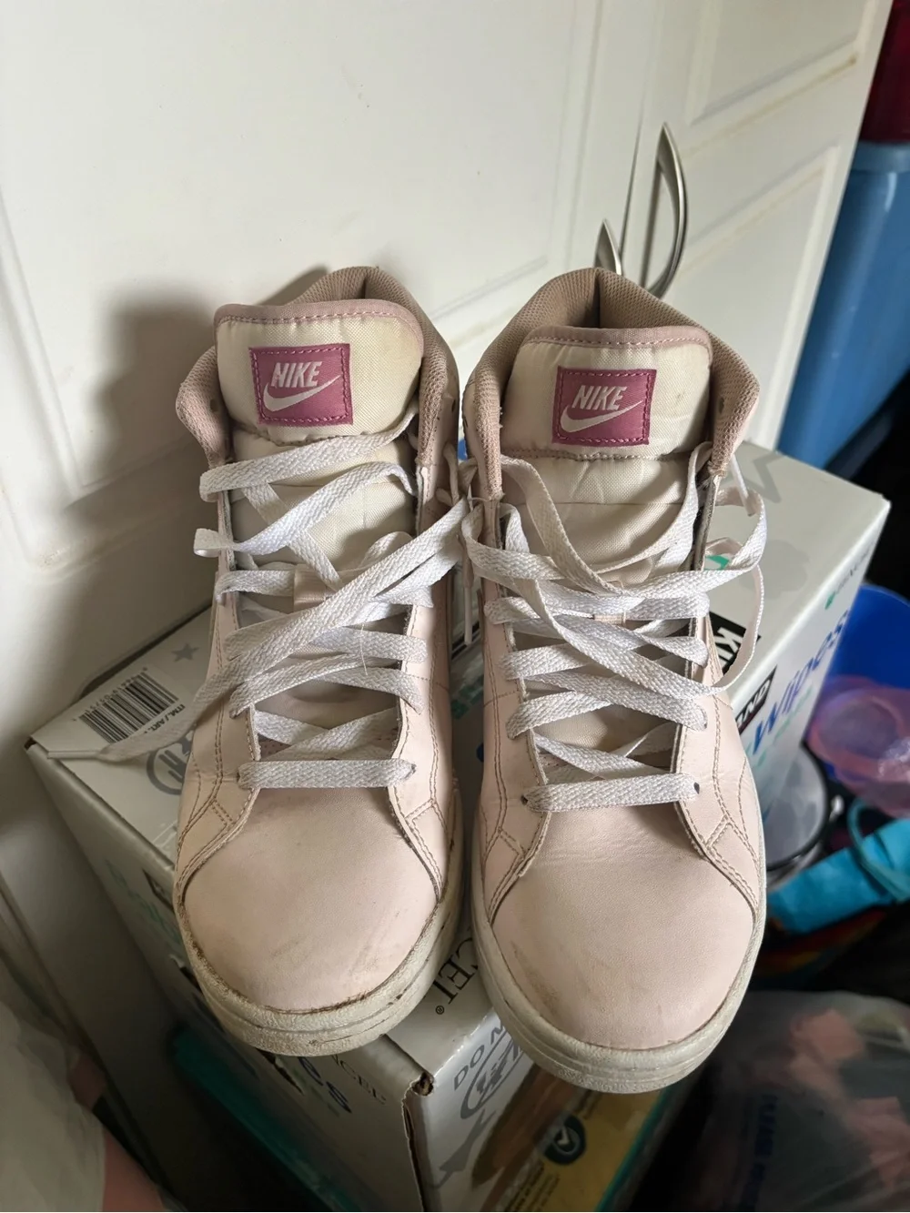 Nike Women's Mid-Top Sneakers in Pale Pink and White